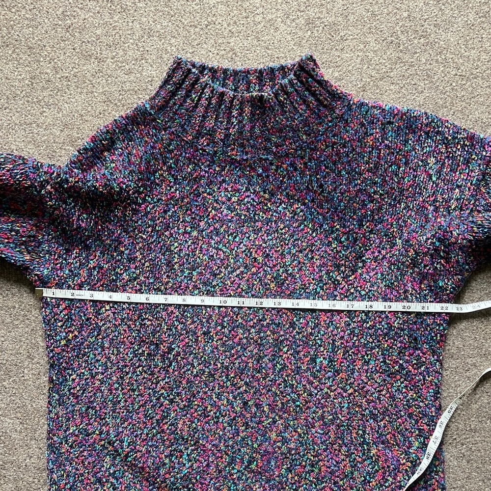 VTG 90s Express Tricot Multicolor Chenille Mock Neck Wool Blend Sweater Size Med - Picture 12 of 16